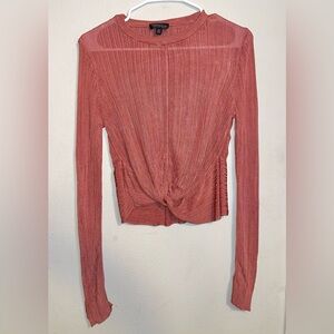 Topshop Ribbed Twist-Front Long Sleeve Top - Dusty Rose